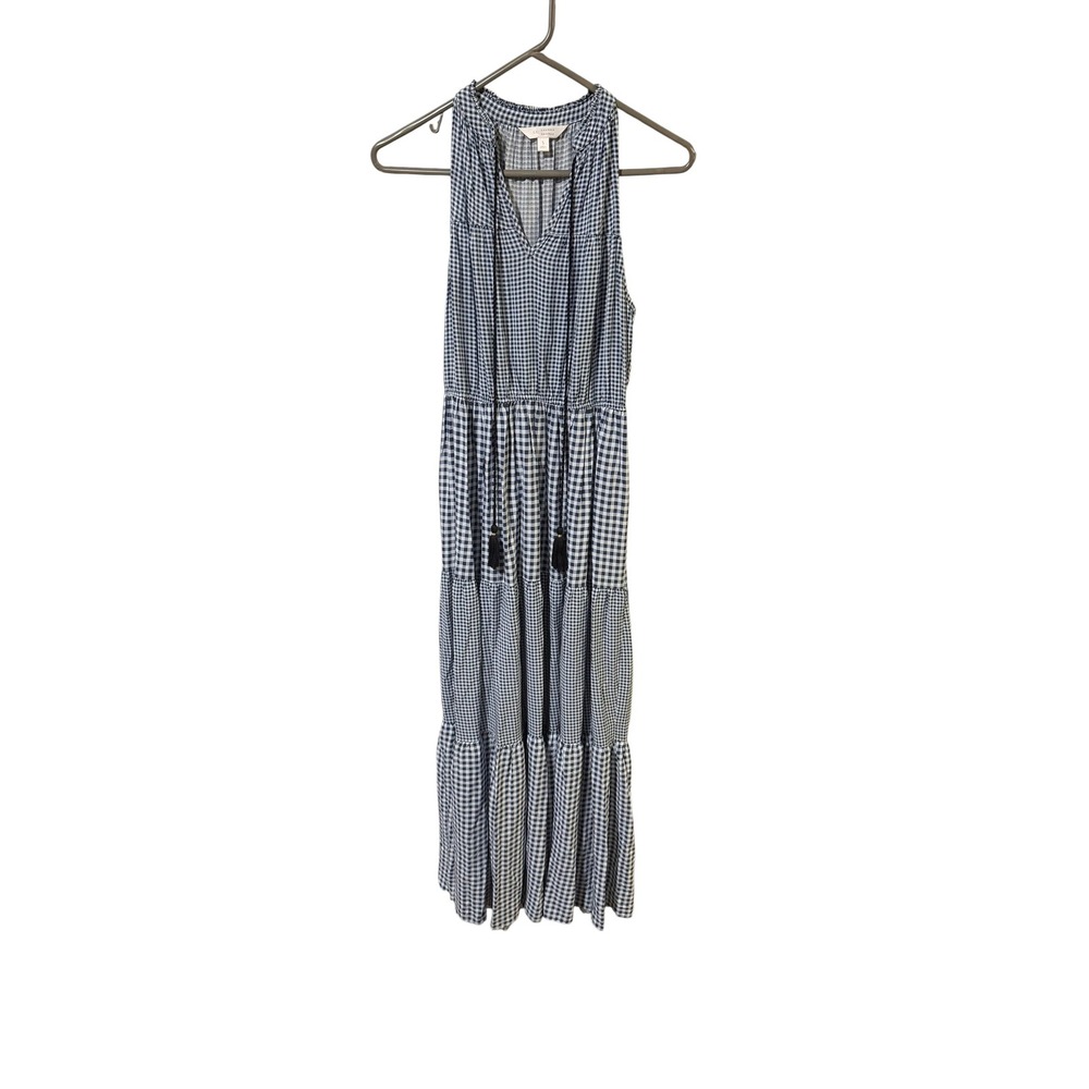 LC Lauren Conrad Size Small Blue Gingham Tassel Tiered Maxi Dress